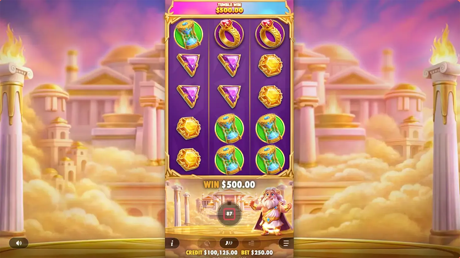 Gates of Olympus POP game interface showing the stake controls